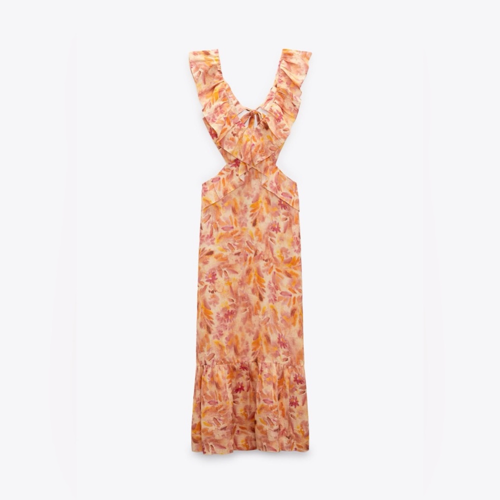 Zara Backless Dress with Pink and Orange Floral Design